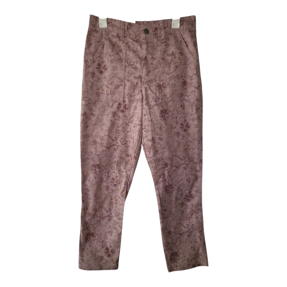 💕Knox Rose Purple Floral High‎ Rise Relaxed Straight Leg Cropped Pants Womens M